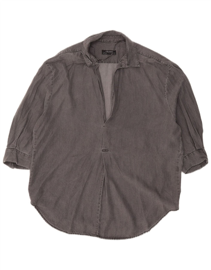 Zara γυναικείο πουλόβερ 3/4 μανίκι πουκάμισο UK 14 Medium Grey Lyocell