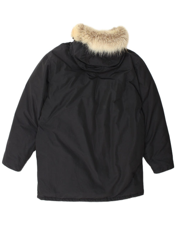 Woolrich Ανδρικό μπουφάν Parka με κουκούλα UK 40 μεγάλο μαύρο βαμβακερό