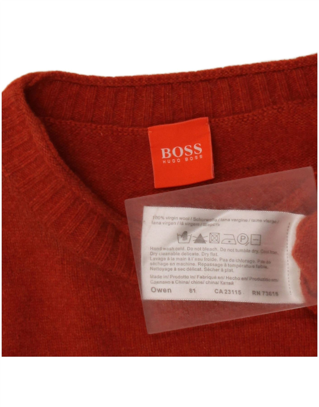 HUGO BOSS Ανδρικό πουλόβερ με λαιμόκοψη μεσαίου πορτοκαλί παρθένο μαλλί