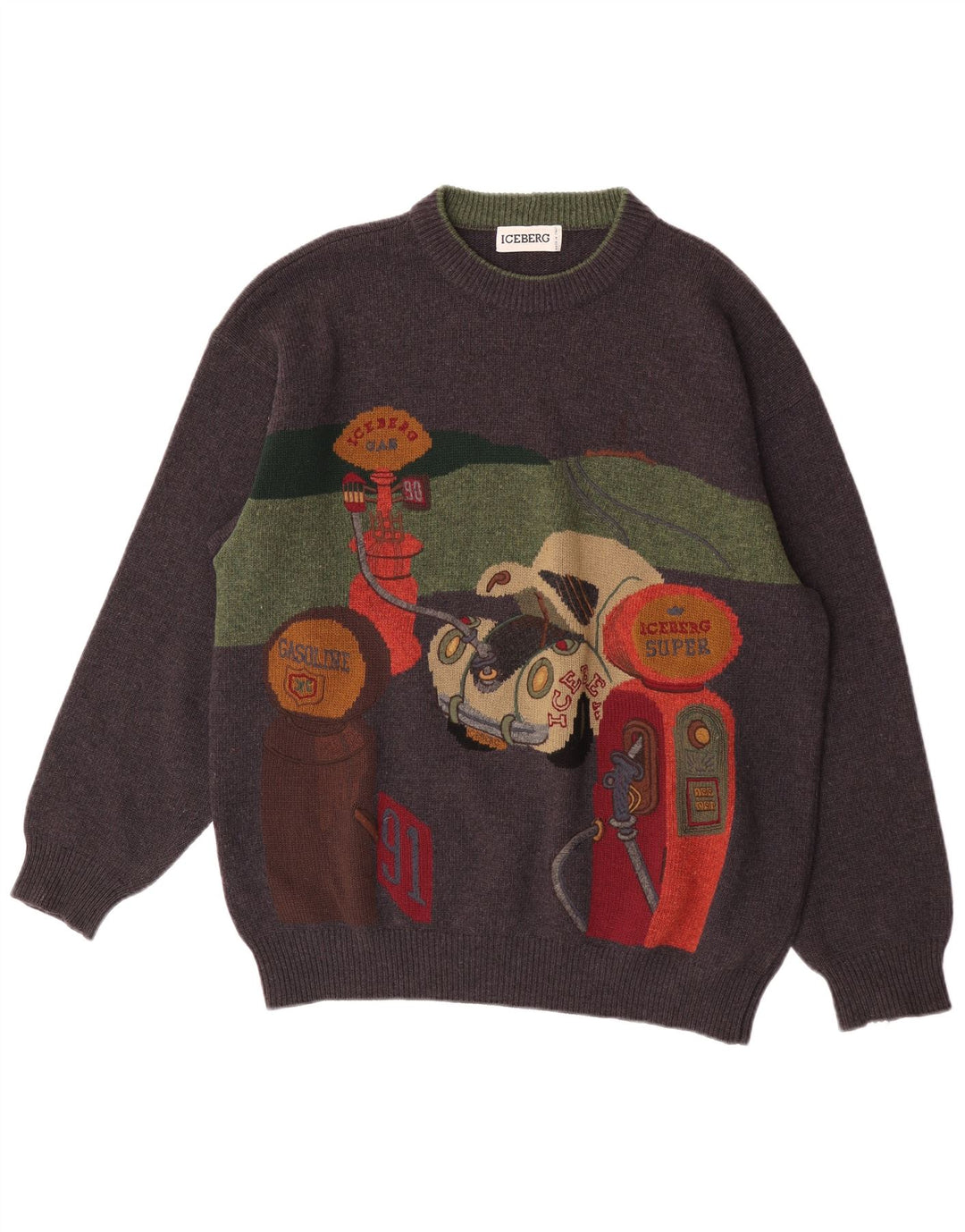 Ανδρικό Iceberg Graphic Crew Neck Jumper πουλόβερ XL Γκρι μάλλινο ρετρό