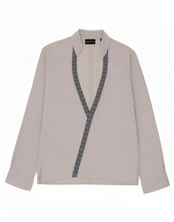 Emporio Armani Womens Pullover Shirt UK 14 Medium Blue Pinstripe