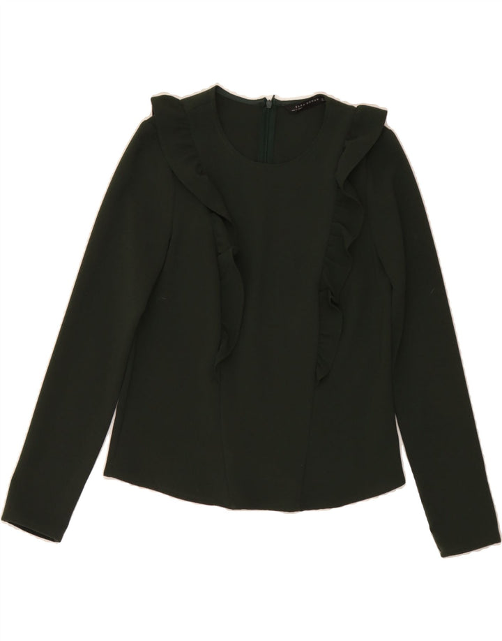 ZARA Womens Long Sleeve Blouse Top UK 10 Small Green Vintage Zara and Second-Hand Zara from Messina Hembry 