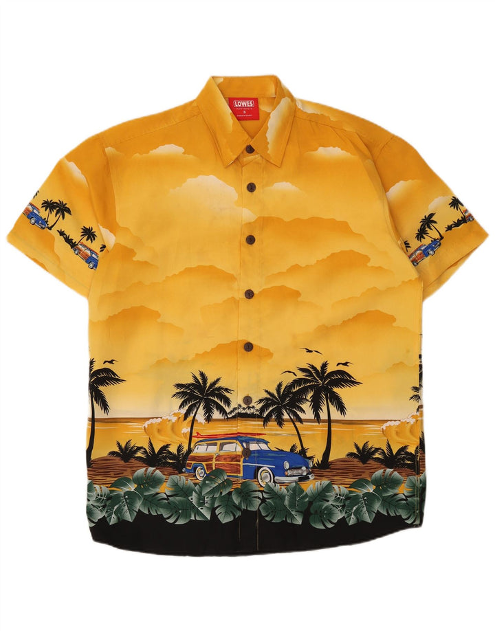 LOWES Mens Short Sleeve Shirt Small Yellow Polyester Hawaiian
