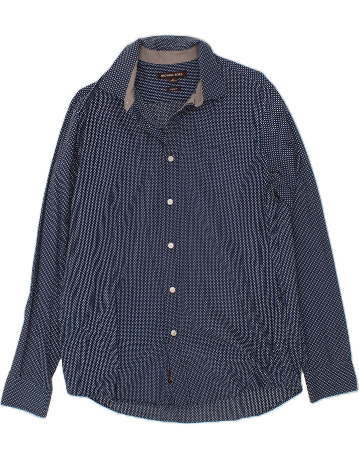 MICHAEL KORS Mens Abstract Pattern Classic Fit Shirt Medium Navy Blue Vintage Michael Kors and Second-Hand Michael Kors from Messina Hembry 