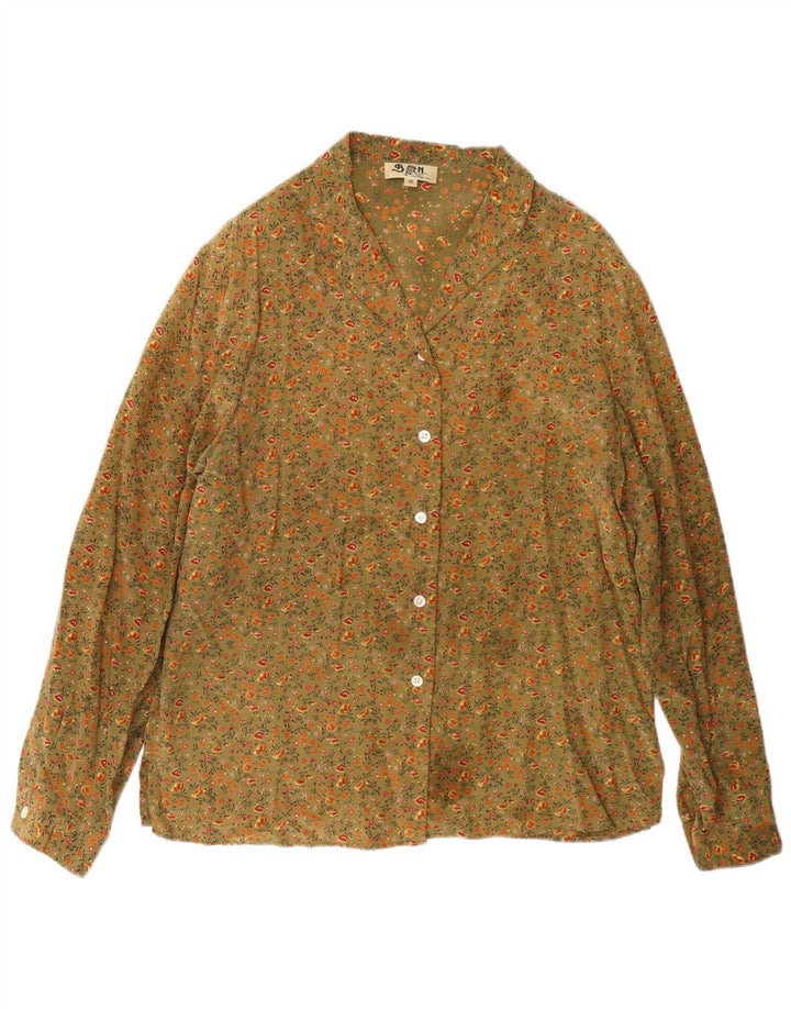 Γυναικείο πουκάμισο μπαλόνι μπλούζα EU 38 Medium Khaki Floral Silk