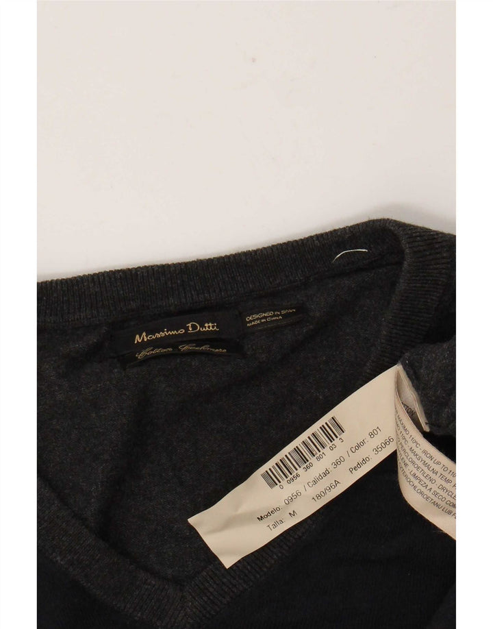 Ανδρικό πουλόβερ Massimo Dutti με V λαιμόκοψη, μεσαίο γκρι βαμβακερό χρώμα