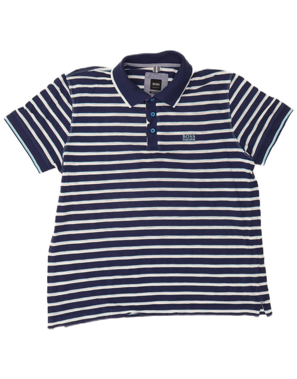 Ανδρικό μπλουζάκι πόλο κανονικής εφαρμογής Hugo Boss XL Navy μπλε βαμβακερό ριγέ