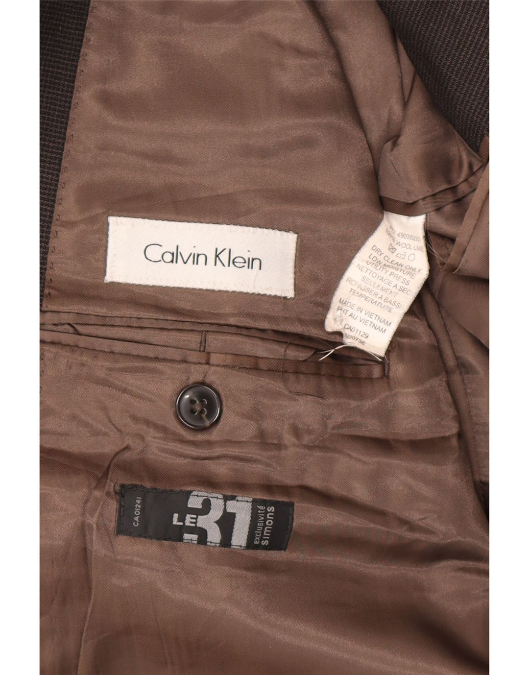 Calvin Klein Ανδρικό σακάκι με 2 κουμπιά UK 44 2XL Καφέ μαλλί Houndstooth