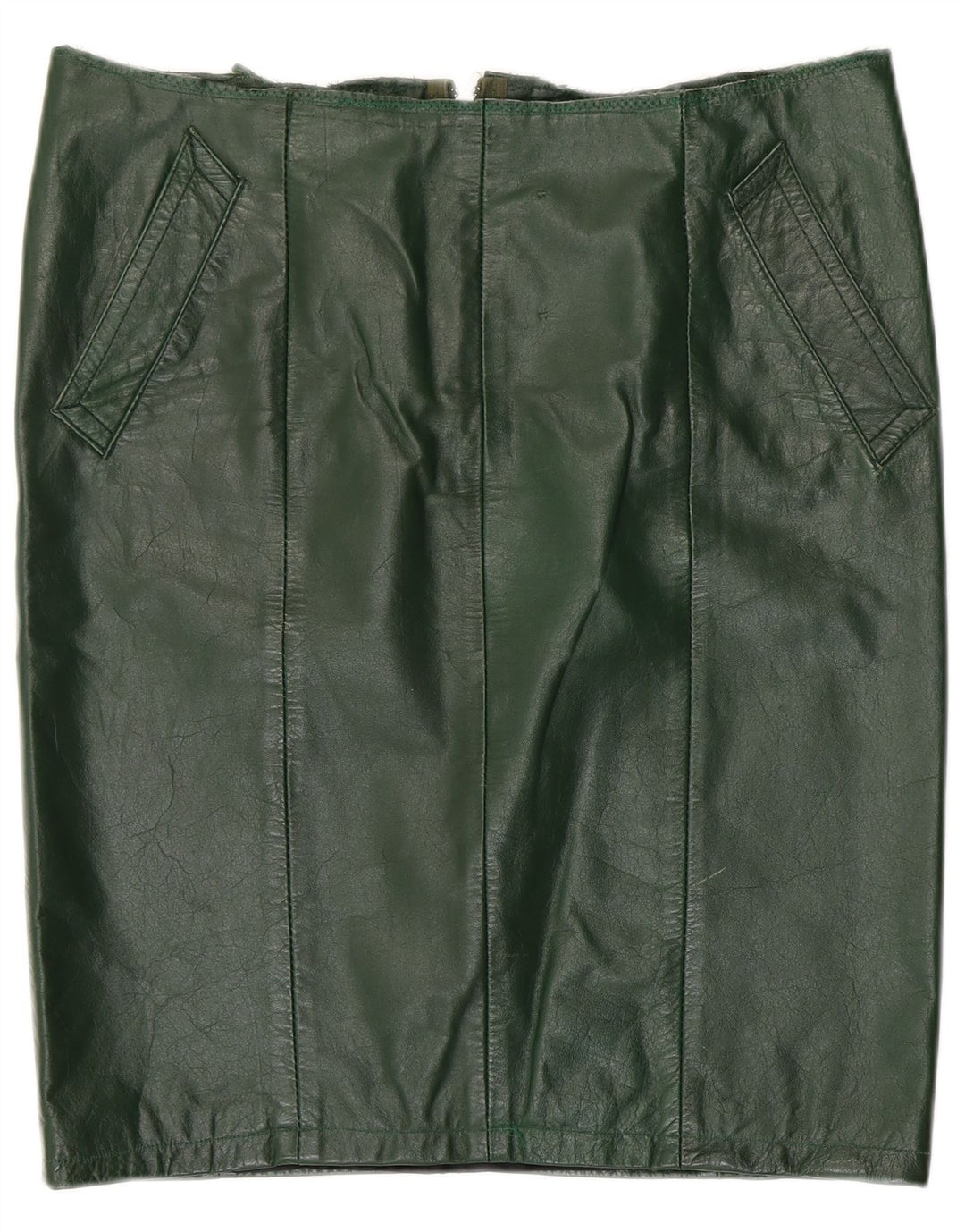 VINTAGE Womens Leather Skirt W36 XL  Green