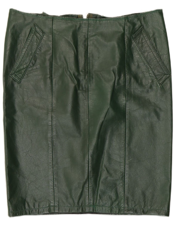 VINTAGE Womens Leather Skirt W36 XL  Green