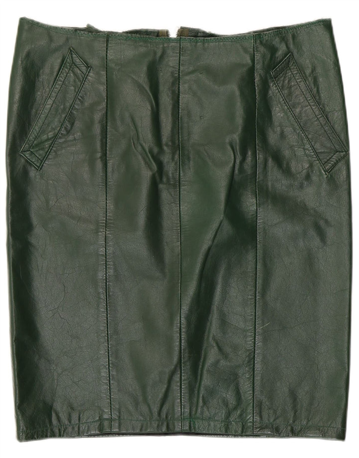 VINTAGE Womens Leather Skirt W36 XL  Green