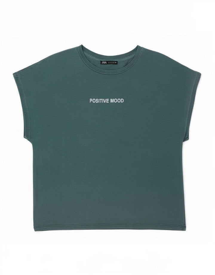 Zara Γυναικείο γραφικό T-Shirt Top Μικρό Πράσινο