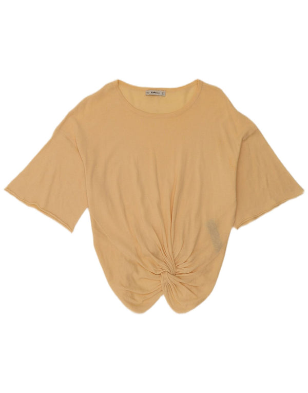 Zara Γυναικεία μπλούζα με 3/4 μανίκια τοπ UK 14 μεσαίο μπεζ βαμβακερό