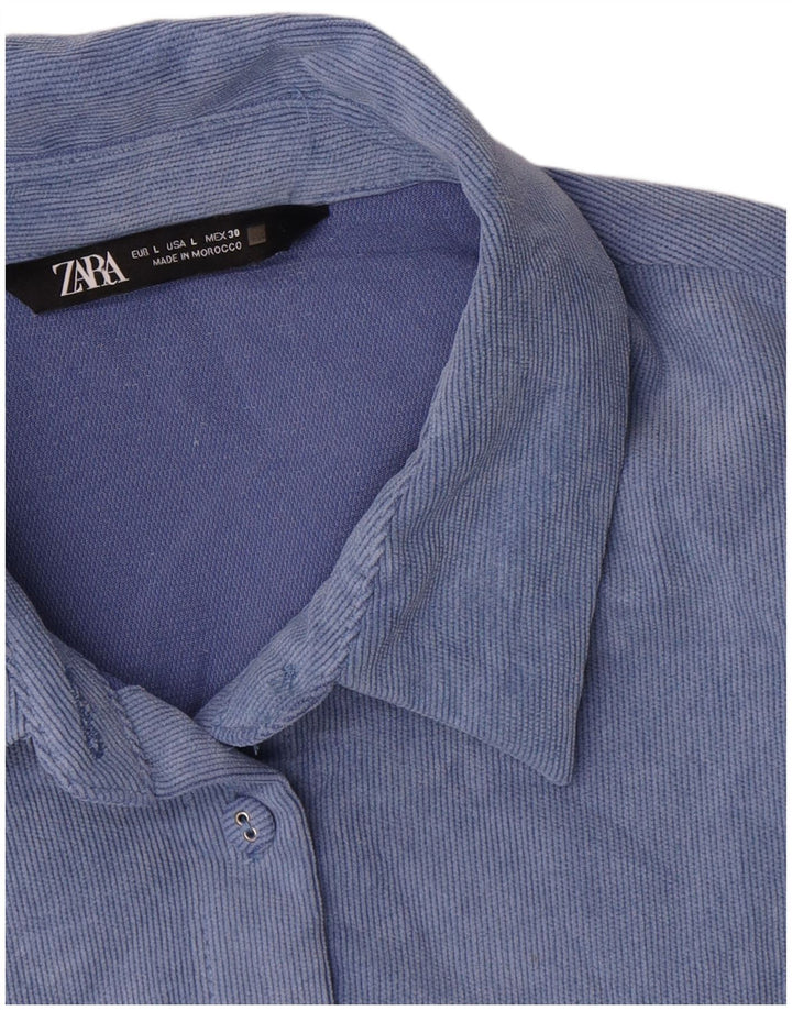 Zara Γυναικείο κοτλέ πουκάμισο UK 16 Large Blue Polyester