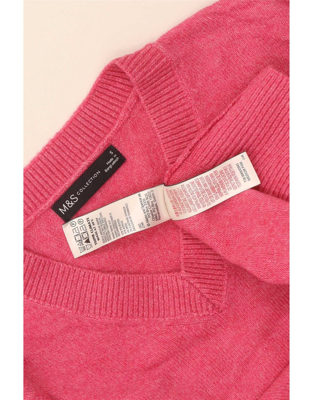Marks & Spencer Γυναικείο πουλόβερ με λαιμόκοψη σε V UK 10 Small Pink Polyester