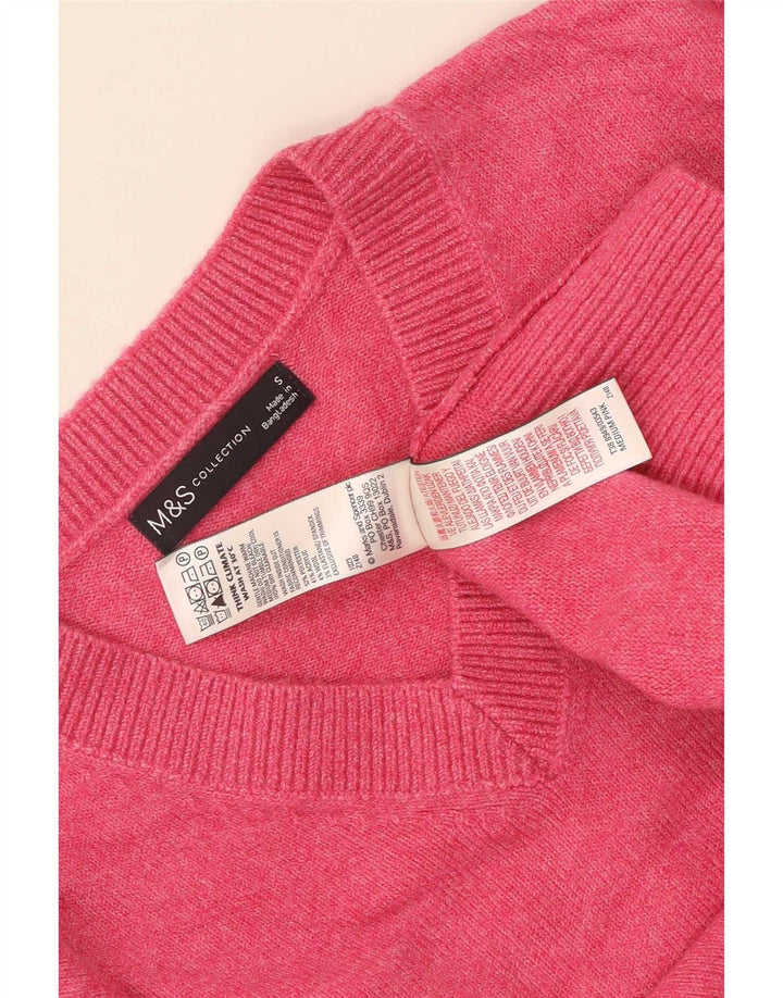 Marks & Spencer Γυναικείο πουλόβερ με λαιμόκοψη σε V UK 10 Small Pink Polyester