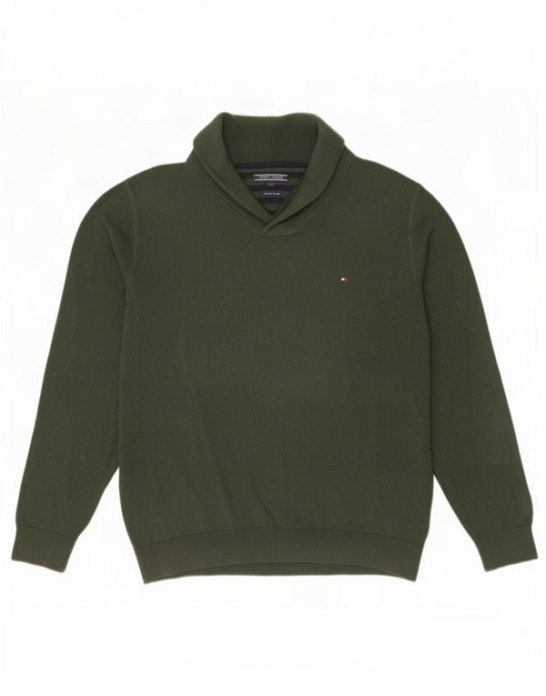 Ανδρικό πουλόβερ Tommy Hilfiger με σάλι λαιμό 2XL πράσινο βαμβακερό