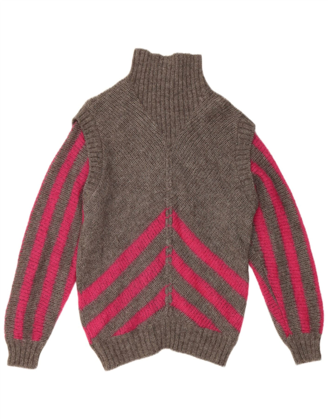 Vintage γυναικείο πουλόβερ με ρολό λαιμόκοψη IT 42 μεσαίο γκρι ριγέ