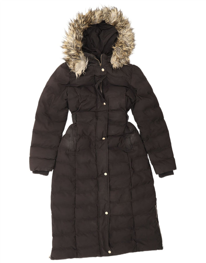 OASIS Γυναικείο παλτό με κουκούλα με επένδυση UK 12 μεσαίο μαύρο πολυεστέρα