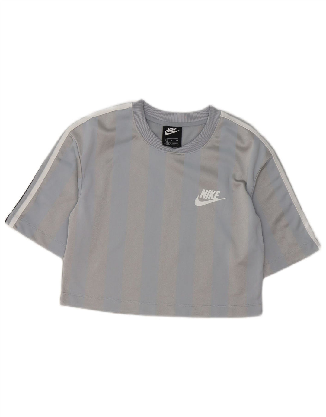 Γυναικείο μπλουζάκι Nike Crop Top 10 μικρού γκρι ριγέ πολυεστέρα