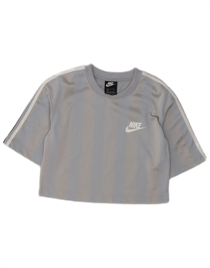 Γυναικείο μπλουζάκι Nike Crop Top 10 μικρού γκρι ριγέ πολυεστέρα