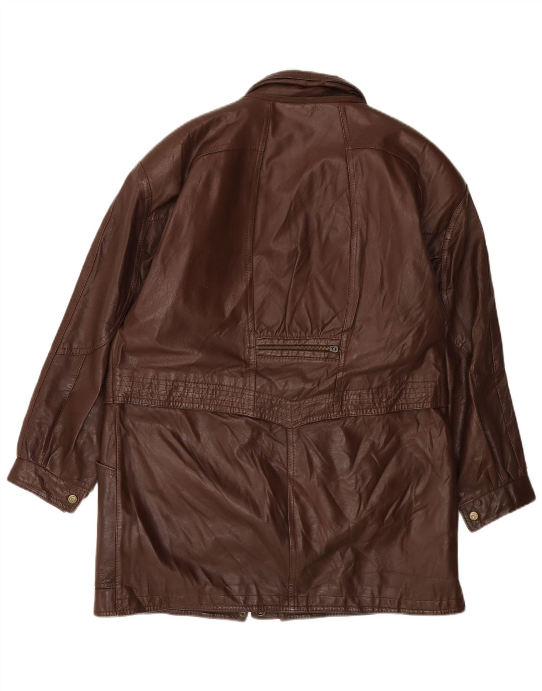 VINTAGE Γυναικείο Δερμάτινο Παλτό UK 14 Μεγάλο Καφέ