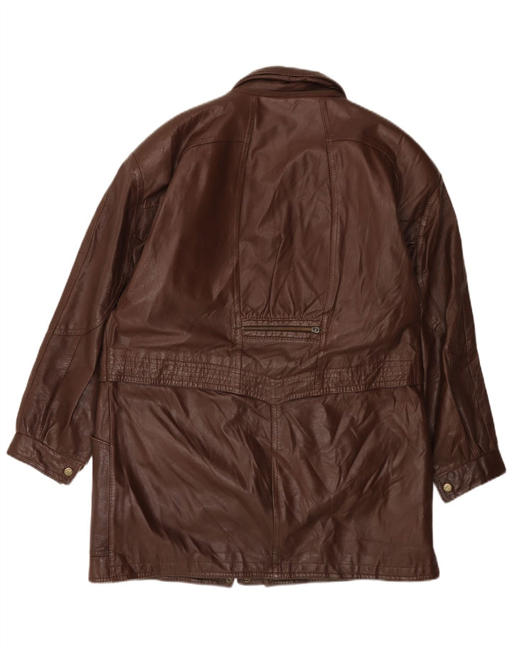 VINTAGE Γυναικείο Δερμάτινο Παλτό UK 14 Μεγάλο Καφέ