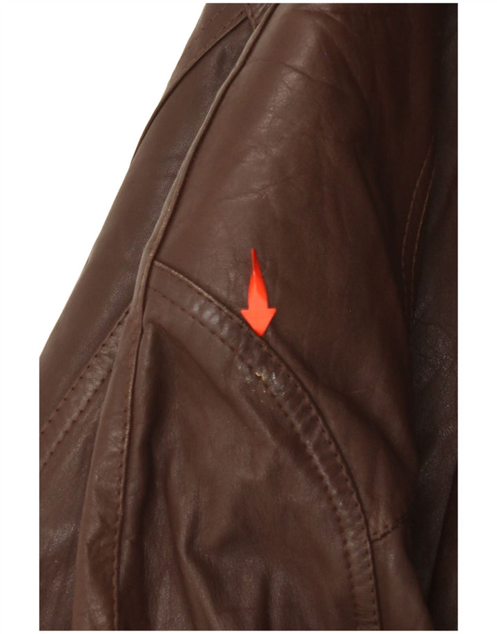 VINTAGE Γυναικείο Δερμάτινο Παλτό UK 14 Μεγάλο Καφέ