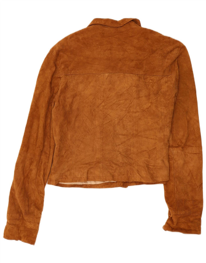 Barone Womens Crop Suede Jacket UK 16 Large Brown Δερμάτινο