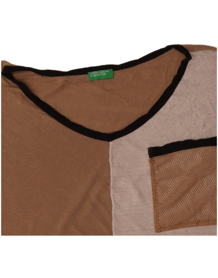 BENETTON Γυναικείο T-Shirt Top UK 16 Large πολύχρωμο μπλοκ