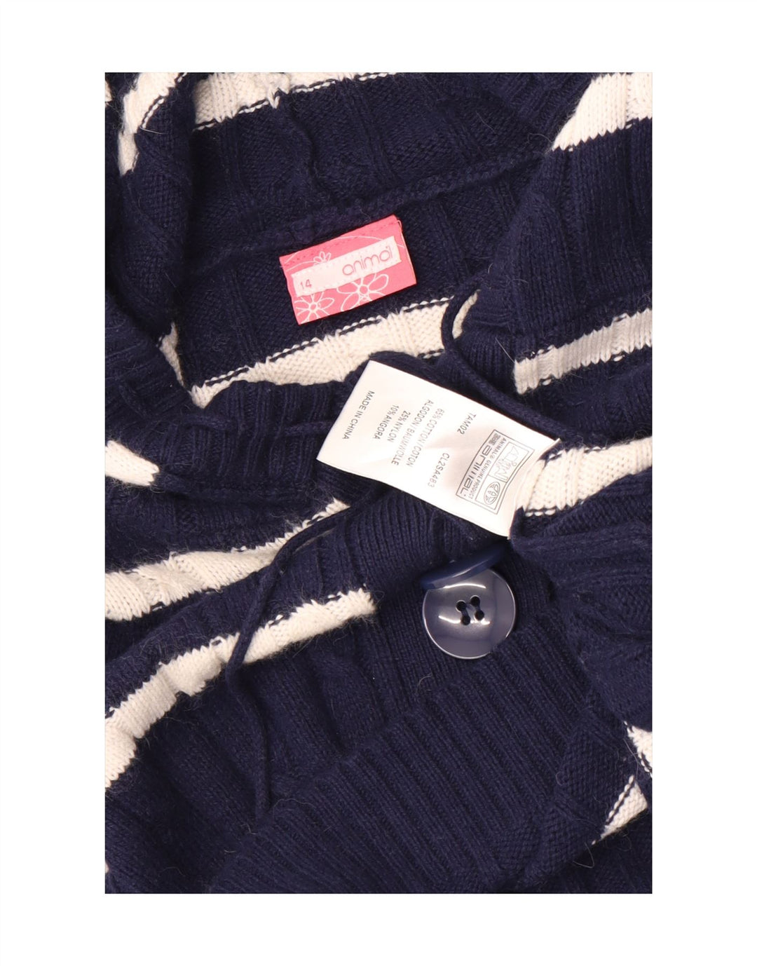 Animal γυναικείο πουλόβερ με λαιμό κουμπιά UK 14 Medium Navy Blue ριγέ