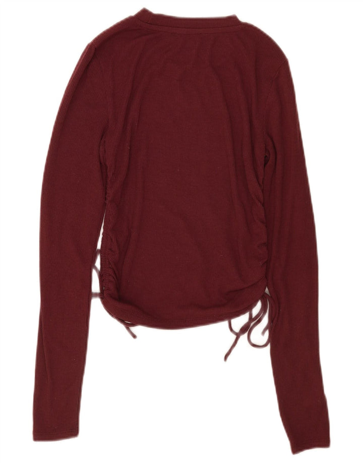 Zara Γυναικείο Crop Top μακρυμάνικο UK 10 Small Burgundy Polyester