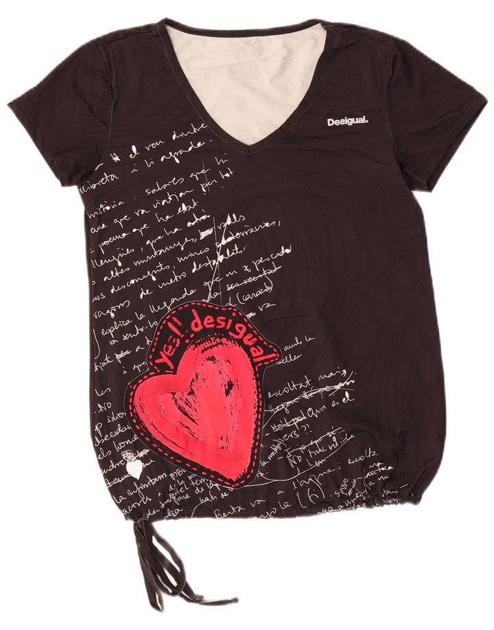 Γυναικείο γραφικό μπλουζάκι Desigual Top UK 10 Small Black Polyamide