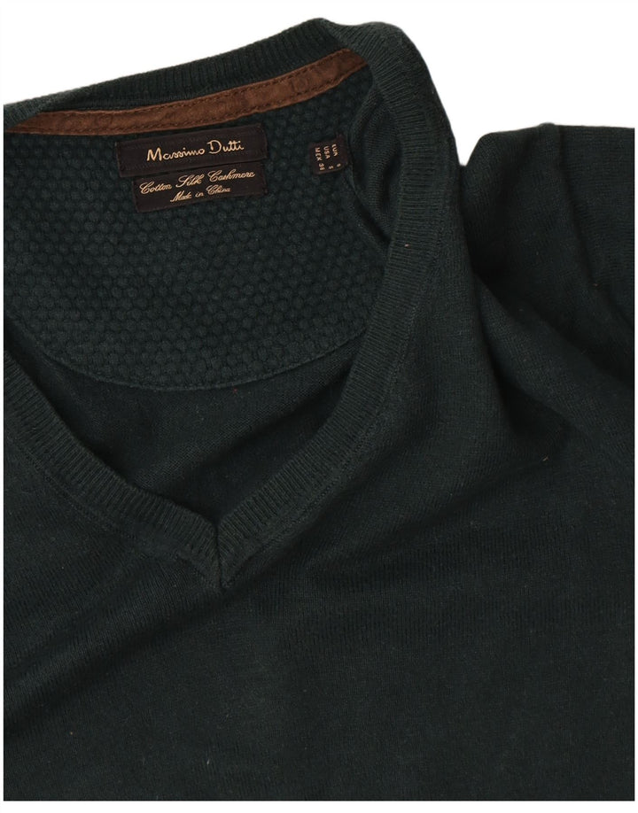 Ανδρικό πουλόβερ Massimo Dutti με V λαιμόκοψη, Βαμβακερό πράσινο