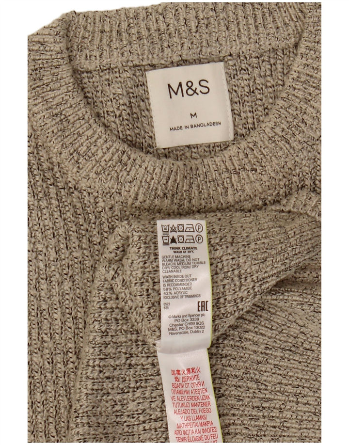 Marks & Spencer Ανδρικό πουλόβερ με λαιμόκοψη με μεσαίο μπεζ φλεκάκι