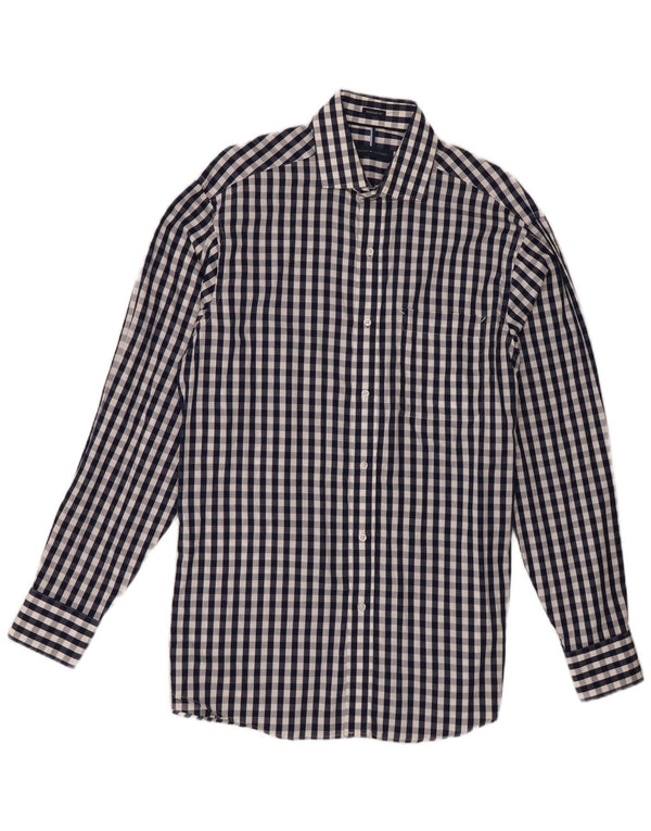 Tommy Hilfiger Mens Regular Fit Shirt Size 15 1/2 Medium Navy Blue Gingham