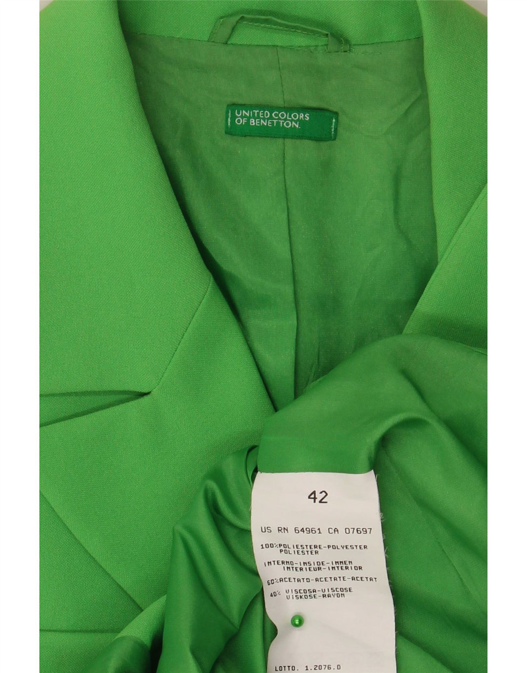 Benetton Γυναικείο Μπουφάν Blazer 3 Κουμπιών IT 42 Μεσαίο Πράσινο Πολυεστέρας