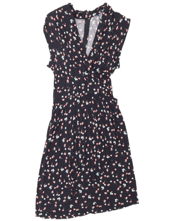 Γυναικείο Γυναικείο φόρεμα Α-γραμμής γαλλικής σύνδεσης UK 14 Medium Navy Blue Floral Viscose