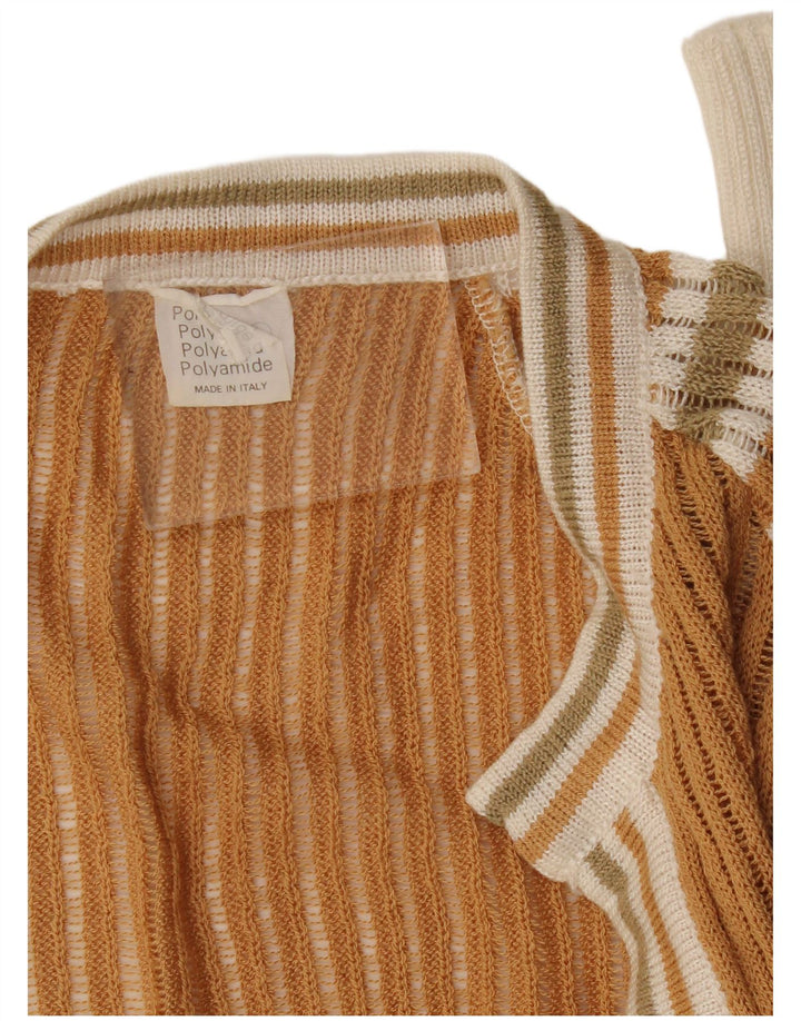 Vintage γυναικείο ανοιχτό πουλόβερ UK 10 Small Brown ριγέ πολυαμίδιο