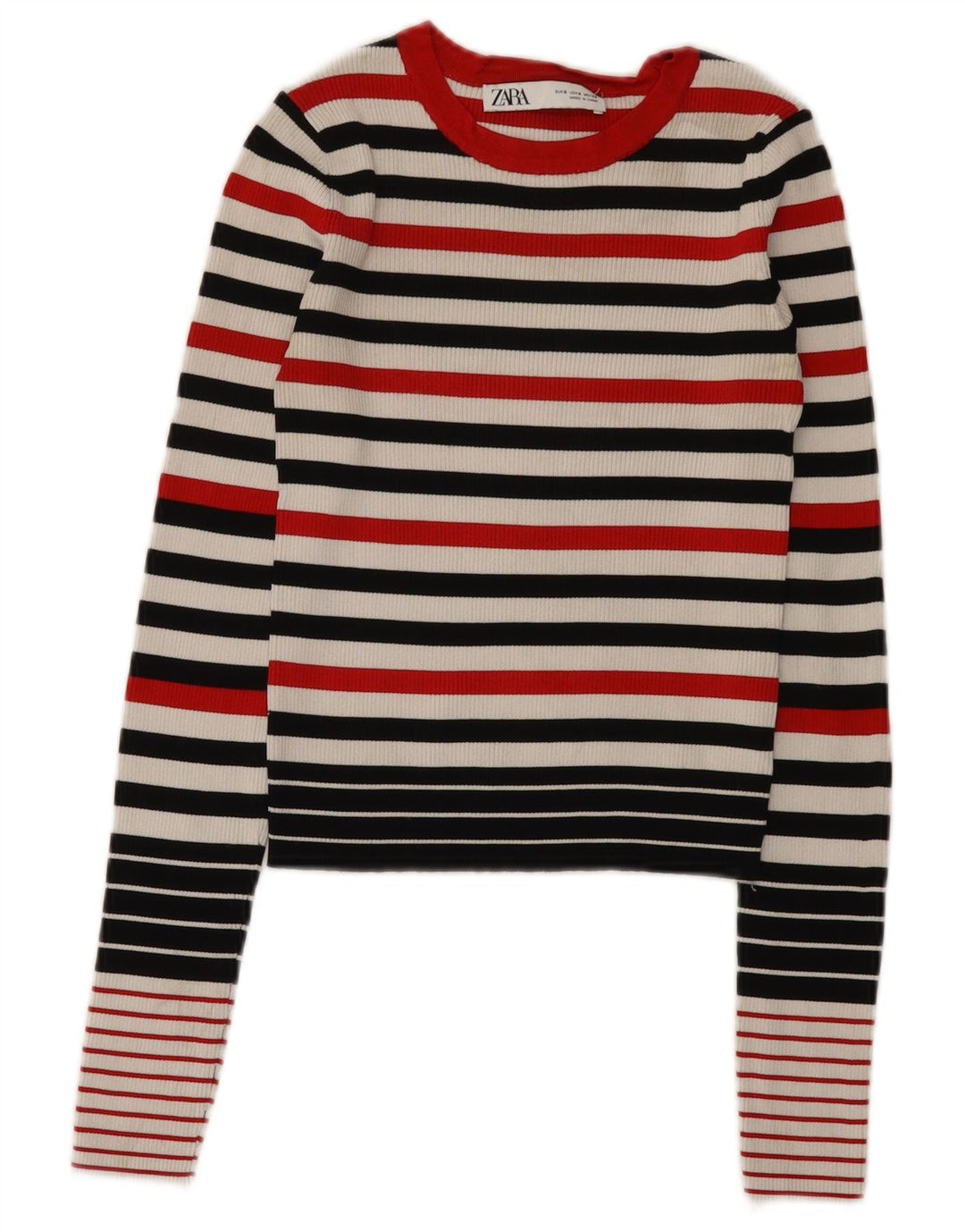 Zara Γυναικεία Crop Top μακρυμάνικη UK 8 Μικρή πολύχρωμη ριγέ βισκόζη