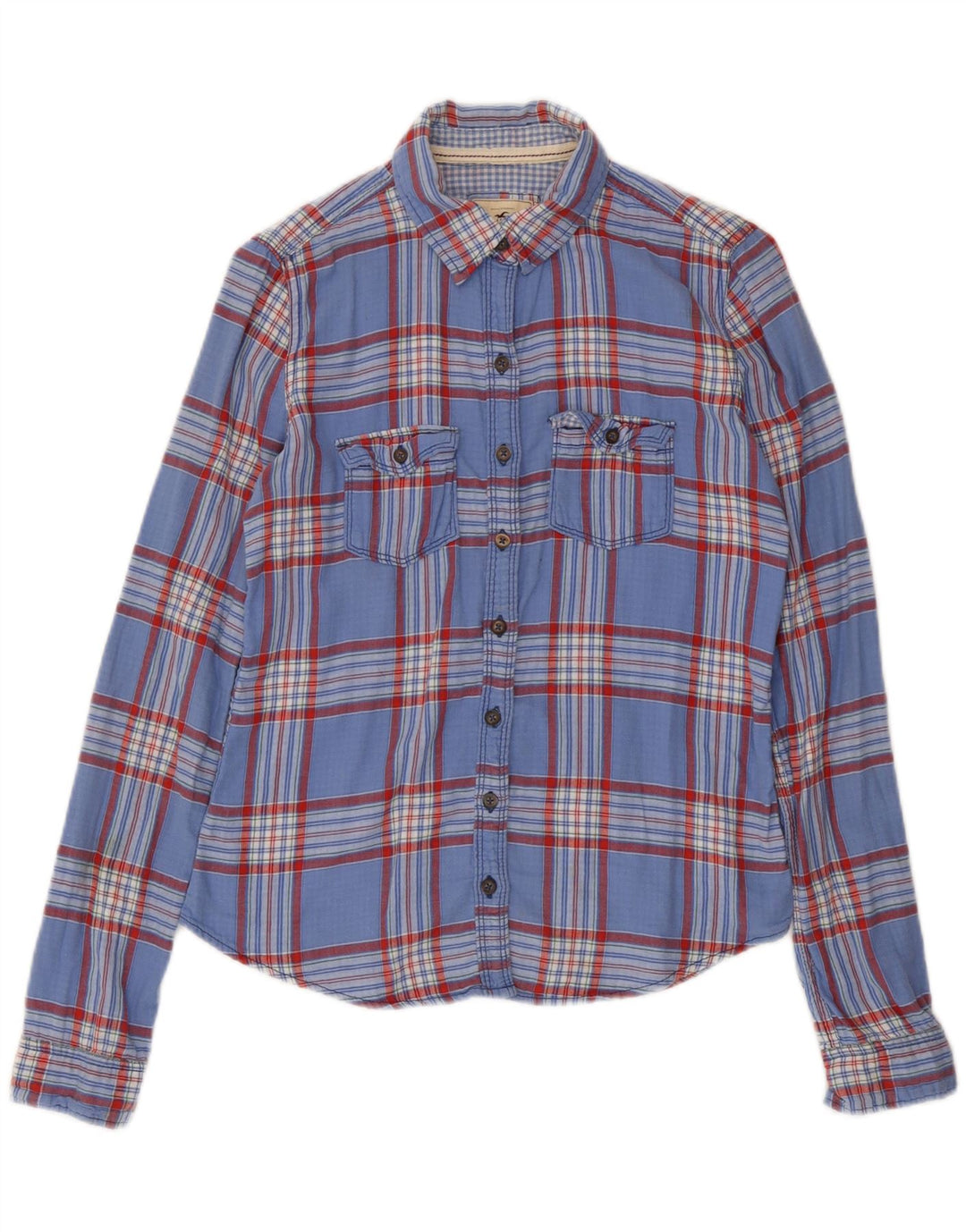 Γυναικείο φανελένιο πουκάμισο HOLLISTER UK 10 Small Blue Check Cotton