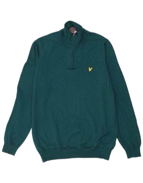 LYLE & SCOTT Mens Zip Neck Jumper Sweater Medium Green Acrylic
