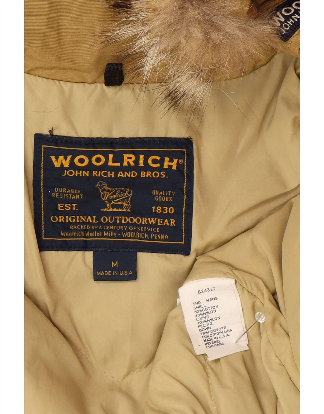Woolrich Ανδρικό παλτό με κουκούλα με επένδυση UK 38 Βαμβακερό μεσαίο μπεζ