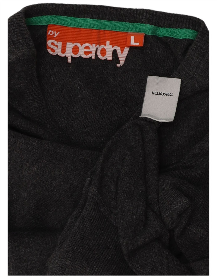 Γυναικείο πουλόβερ με λαιμόκοψη SUPERDRY UK 16 μεγάλο γκρι βαμβακερό
