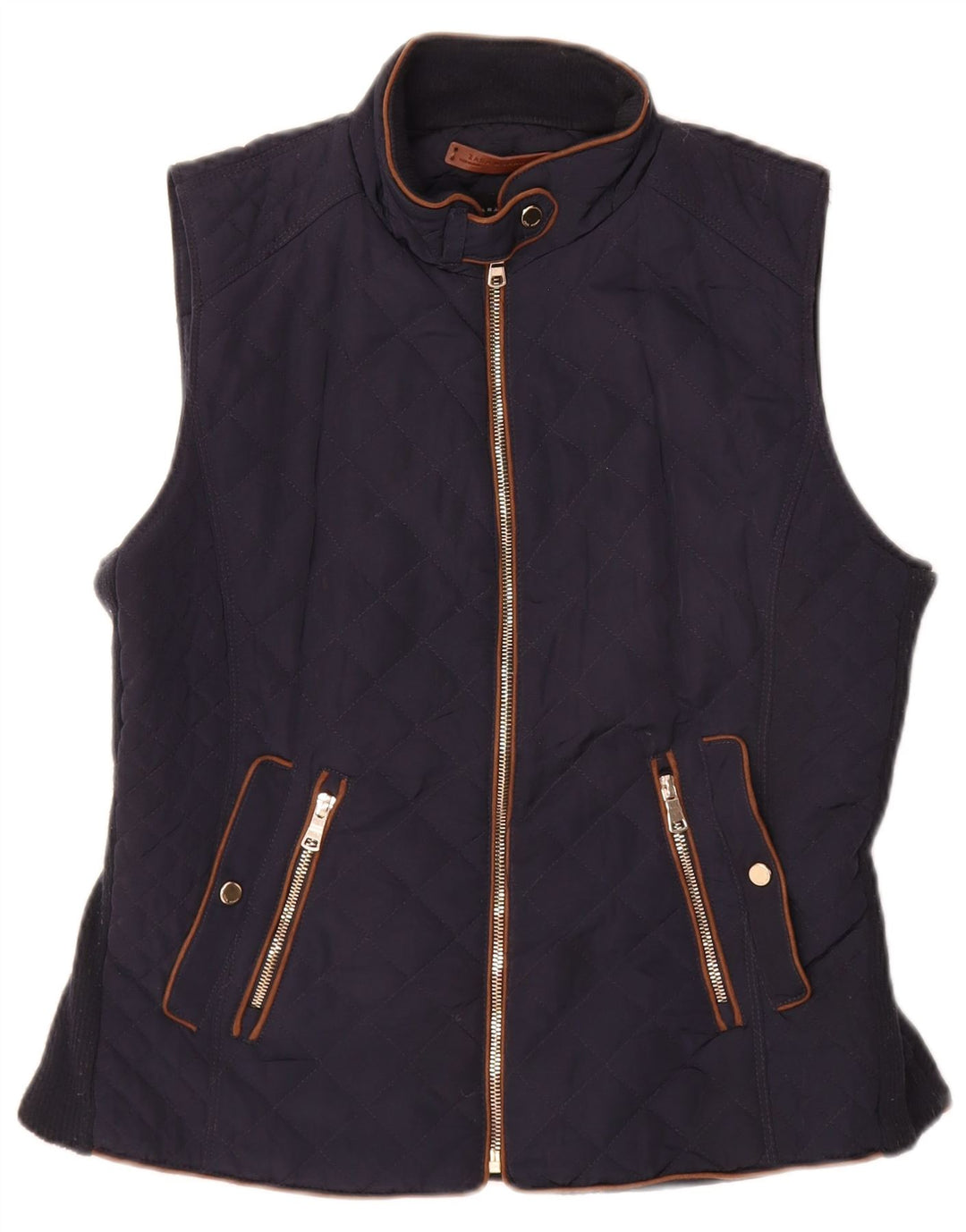 Zara Γυναικεία Καπιτονέ Gilet UK 16 Large Navy Blue