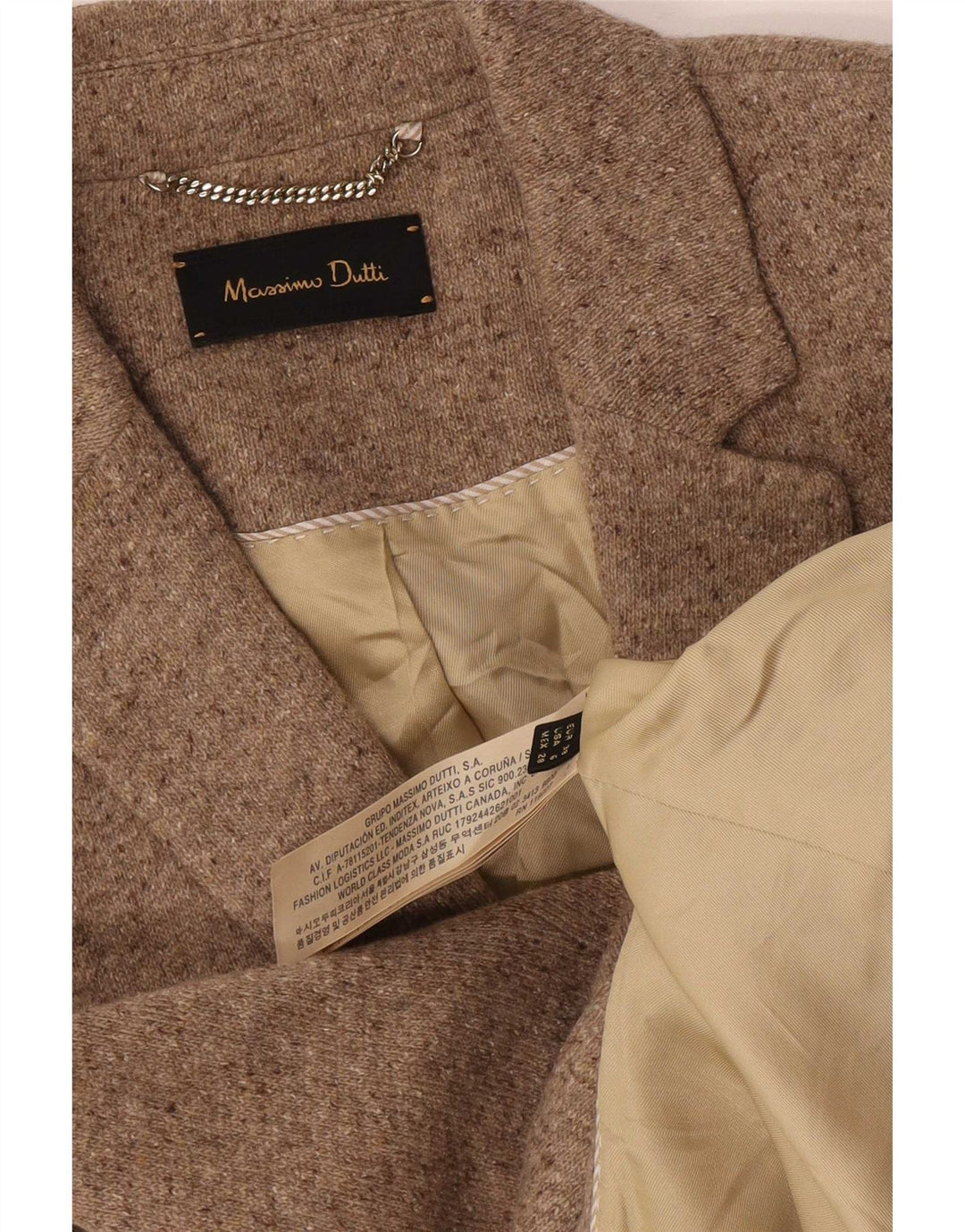 Massimo Dutti Γυναικείο σακάκι μπλέιζερ με 2 κουμπιά EU 38 Μαλλί με λεπτές λυγίδες σε μπεζ
