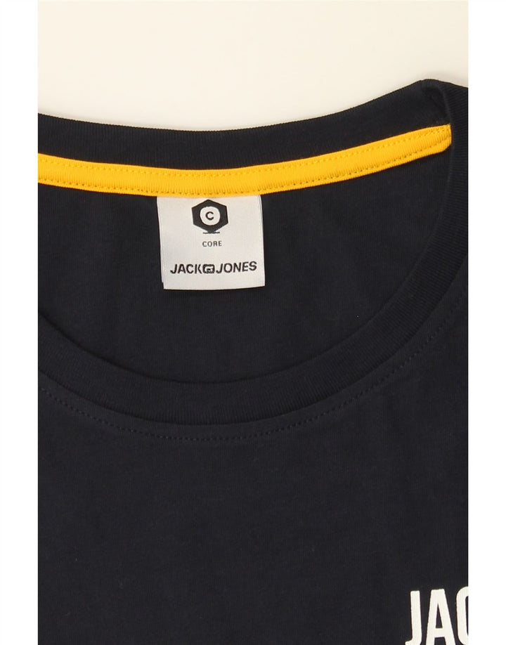 JACK & JONES Mens Core T-Shirt Top Medium Navy Blue Colourblock Cotton Vintage Jack & Jones and Second-Hand Jack & Jones from Messina Hembry 