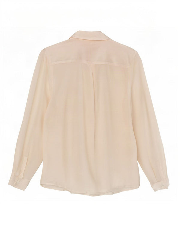 Vintage γυναικείο πουκάμισο μπλούζα UK 12 Medium Off White Silk