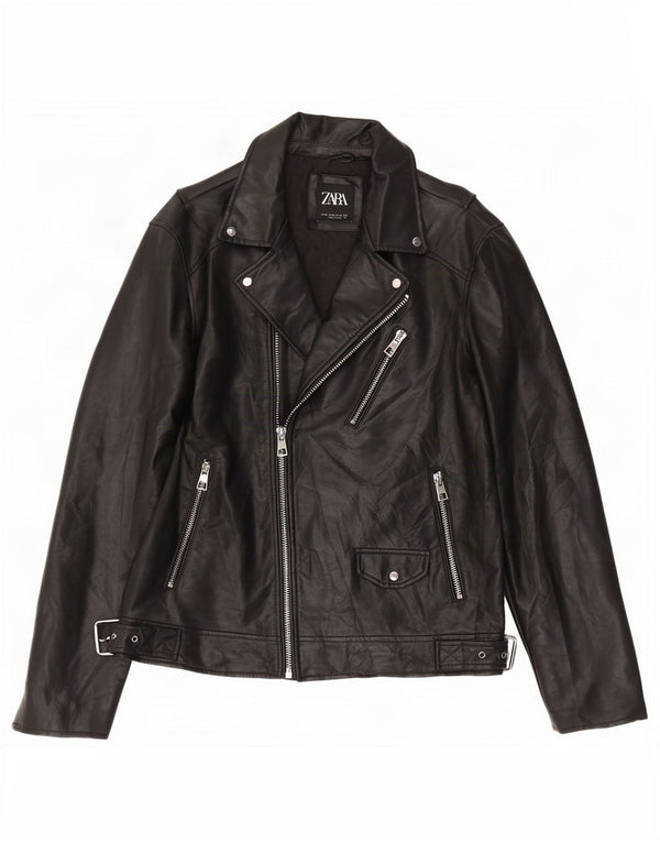 Zara Ανδρικό Faux Leather Biker Jacket UK 42 XL Μαύρο Πολυουρεθάνη