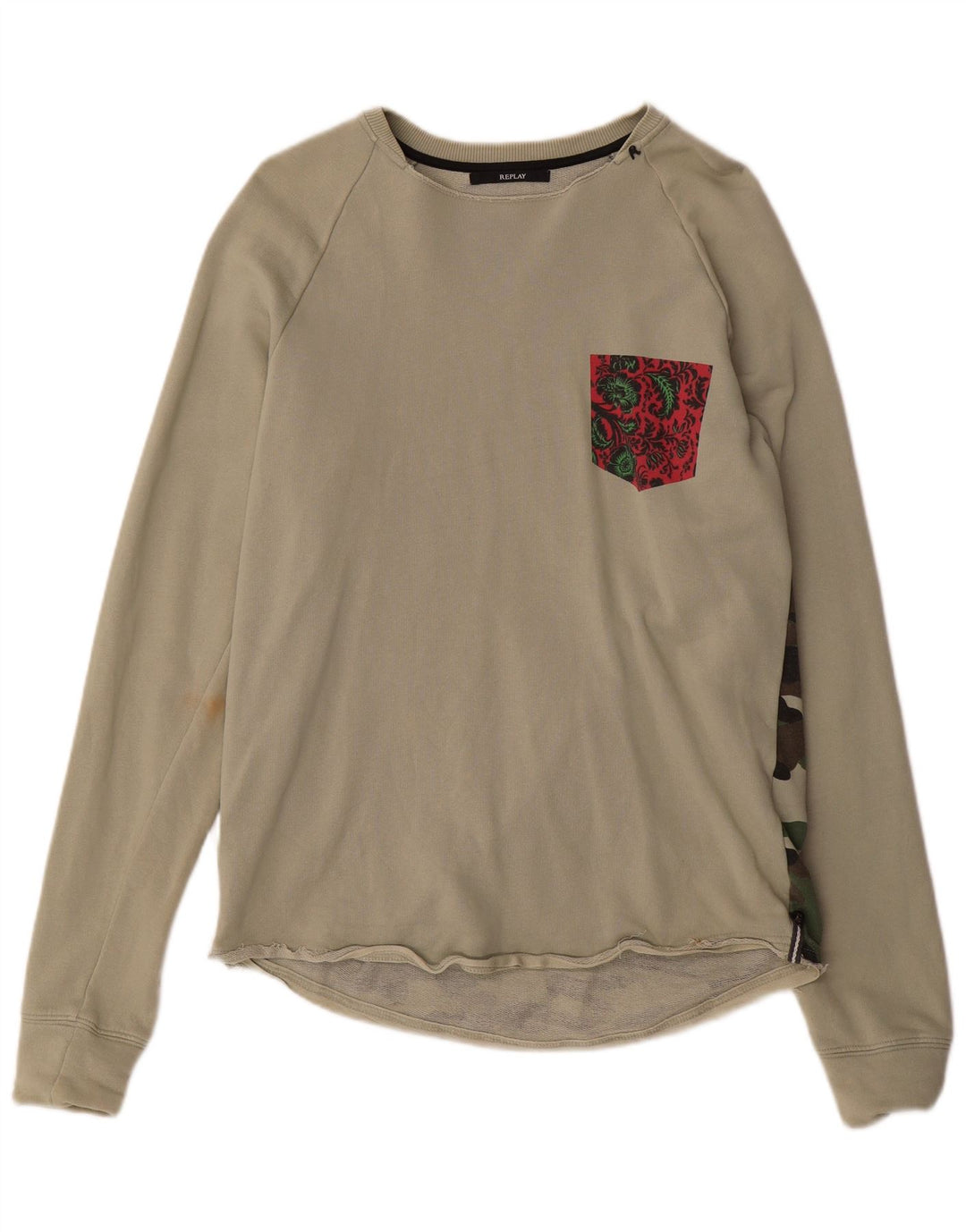 Ανδρικό γραφικό φούτερ Replay Jumper Medium Khaki Camouflage Βαμβακερό